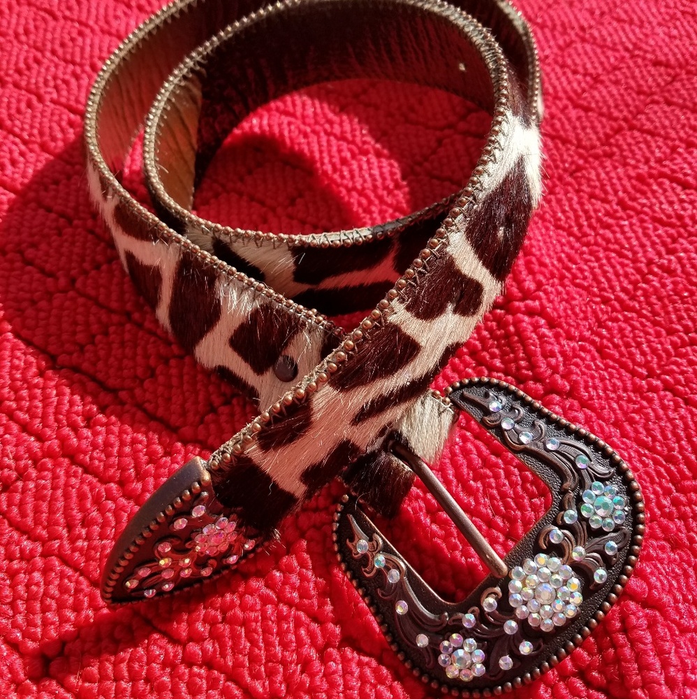 Cowhide western bling belt